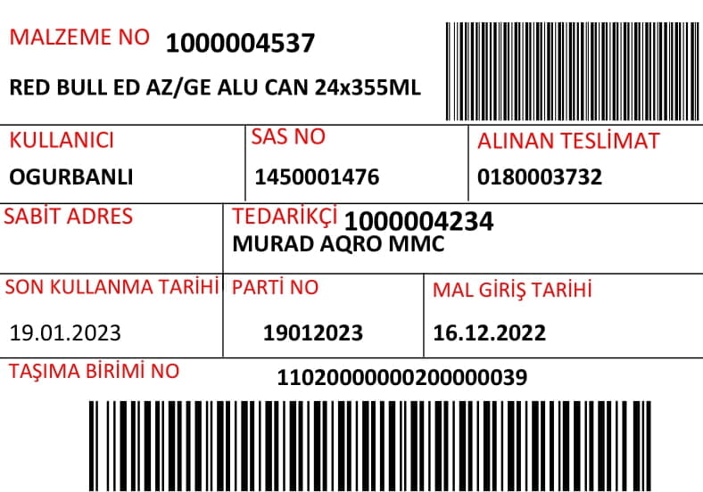 Paket / palet etiketi