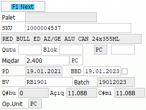 
Məhsul paletləmə / paketləmə ekranı