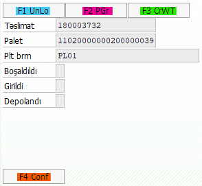 Paket / palet mal giriş ekranı